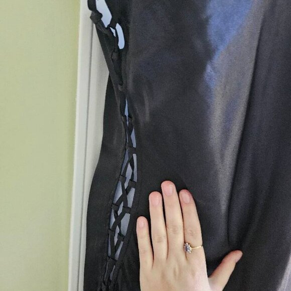 Vintage Victoria's Secret Y2K Black Maxi Slip Dress Lace Up Sides Size Medium - Picture 5 of 14